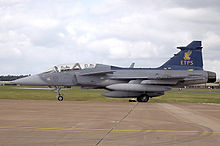 Airplane Picture - Empire Test Pilots' School JAS 39B Gripen taxis after landing at RIAT 2008.