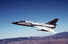 Airplane picture: One of the last two F-106s in active service, seen here in 1990 as a safety chase aircraft in the B-1B aircraft production acceptance flight test program.