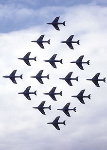 Airplane Picture - Sixteen Hunters of the RAF Black Arrows perform aerobatics at the Farnborough Airshow, England (circa 1960)