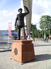 Airplane Picture - Statue in Coventry, England of Sir Frank Whittle observing the first jet powered flight