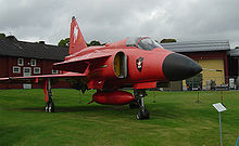 Airplane Picture - Special red version Viggen that can also be seen at the Swedish air force museum in Linkxping.