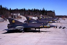 Airplane Picture - A line-up of J 35As.