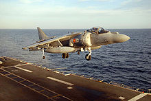 Airplane Picture - An AV-8B Harrier II Plus from the Spanish aircraft carrier Principe de Asturias (R11) prepares to land.