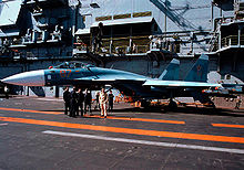 Airplane Picture - Russian fighter Su-27K (later designated Su-33) on the deck of Admiral Kuznetsov