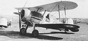 Airplane Picture - Faith (serial number N5520), a Gloster Sea Gladiator Mk I, on the ground at an airfield in Malta, in about September 1940. The aircraft has been refitted with a Bristol Mercury engine and three-bladed Hamilton propeller salvaged from a Bristol Blenheim.