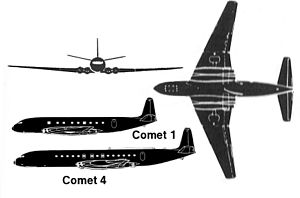 Airplane Picture - Comet 1 3-view in silhouette (note differences in Comet 4 insert, reproduced in same scale), credit: USAF Recognition Manual 355-10
