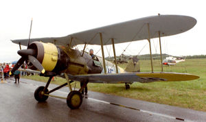 Warbird Picture - An ex-Finnish Air Force Gloster Gauntlet Mk II, GT-400, at Kymi Airfield Aviation Museum. At some stage, this aircraft has been fitted with a new engine in a longer cowling, and a three bladed variable pitch propeller.