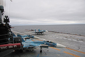 Warbird Picture - Su-33s on board Admiral Kuznetsov.