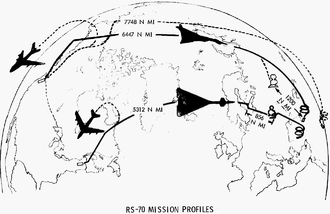 Airplane Picture - Reconnaissance/Strike to search/knock out rail-based ICBMs[25] used refueling from tankers (at left) for two profiles.