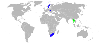 Airplane Picture - Gripen users 2010 in blue, orders in green