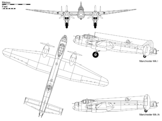 Warbird picture - Orthographic projection of the Avro Manchester Mk I, with profile detail of Mk.IA