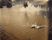 Airplane Pictures - B-25 of 13th Squadron, 3rd Bomb Group, on low-level skip-bombing mission in New Guinea