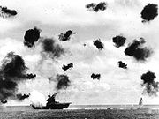 Yorktown hit by an air-launched torpedo