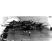 Devastators of VT-6 aboard USS Enterprise being prepared for take off during the battle