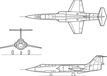 Orthographically projected diagram of
 the F-104 Starfighter.