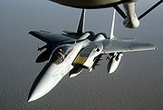 Airplane picture - A Royal Saudi Air Force F-15 approaches a KC-135 for refueling during Operation Desert Shield.