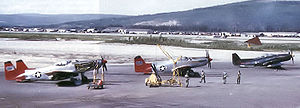 Airplane Pictures - Two F-82H's and one F-82G on the ramp at Ladd AFB, late summer 1952