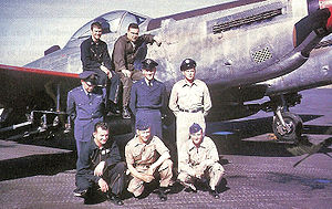 Airplane Pictures - The final flight crew and maintenance support personnel of F-82 46-415, May 1953