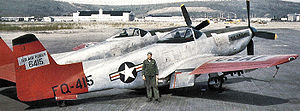 Airplane Pictures - USAF operational F-82 Twin Mustang, F-82F 46-415, on the ramp at Ladd AFB, just before going to salvage at Elmendorf, May 1953