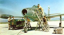 Airplane picture - Yugoslav F-84 Thunderjet undergoing pre-flight check-up