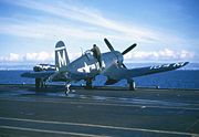 Airplane Pictures - An F4U-4 of VF-1b on board USS Midway, 1947-1948