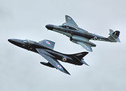 Warbird picture - Gloster Meteor NF 11 flies with a Hawker Hunter T7A at Kemble Air Show 2009