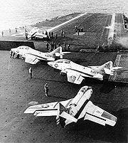Warbird picture - Launch of the last USN TF-9Js from USS John F. Kennedy, 1974