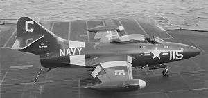 Warbird picture - Airplane picture - An F9F-2 of VF-21 on the USS Midway in 1952