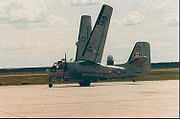 Canadian Forces CP-121 Tracker from VU-33 folds its wings while taxiing at CFB Moose Jaw in 1982