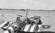 Warbird picture - Early Tempest V of 3 Sqn. at Newchurch. Note Invasion stripes painted on by the ground crew; the longer cannon barrels can be seen on the port-side wing.