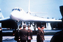 Airplane Picture - Soviet officers in front of a Tu-160 bomber aircraft in September 1989.