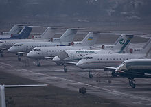 Airplane Picture - A lineup of Yak-40s at Zhulyany Airport in Kiev.