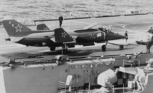 Warbird Picture - A Yak-38 on the deck of a Soviet aircraft carrier