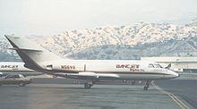 Airplane Picture - Falcon 20DC freighter of Bancjet Systems at Burbank airport near Los Angeles in September 1986. Note deleted cabin windows