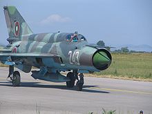 Airplane Picture - A Bulgarian MiG-21 taxis at Graf Ignatievo Air Base, Bulgaria during a bilateral exercise between the U.S. and Bulgarian air forces.