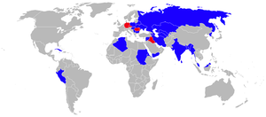 Airplane Picture - Operators of the MiG-29 in blue (former operators in red)