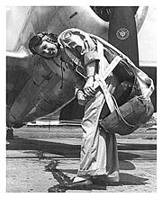 Airplane Pictures - WASP pilot Deanie Parish on the flightline at Tyndall Air Force Base, Florida, in the early 1940s in front of an early P-47