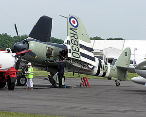 Airplane Pictures - Hawker Sea Fury FB-11 VR930 with wings folded, at Kemble Airfield, Gloucestershire, England, Operated by the Royal Navy Historic Flight