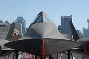 Airplane Pictures - Head-on view of an A-12 (precursor to the SR-71) on the deck of the Intrepid Sea-Air-Space Museum, illustrating the chines