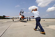 Airplane picture - T-2 being parked at Naval Air Station Pensacola, FL on August 30, 2005