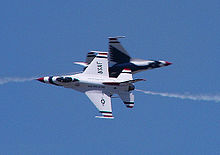 Airplane Picture - Opposing pass performed by the Thunderbirds opposing solos.