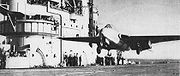 Warbird picture - The first carrier landing and take-off of a jet aircraft in 1945 - Eric "Winkle" Brown taking off from HMS Ocean