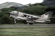 Airplane Picture - An A-7D of the 355 TFS/354 TFW takes off from Howard AFB in the Panama Canal Zone during a 1977 deployment.