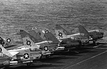 Airplane Picture - A-7Es on the USS Independence (CV 62) in 1983