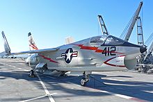 Airplane Picture - United States Navy F-8 from VF-154 Black Knights on the deck of USS Hornet