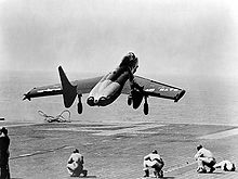 Airplane Picture - The first F7U-1 launching from the USS Midway in 1951