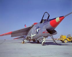 Airplane Picture - A view of the XF8U-3 chin inlet shows it to be drastically different from its predecessor, the F-8 Crusader.