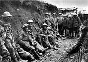 In the trenches: Royal Irish Rifles in a communications trench on the first day on the Somme, 1 July 1916